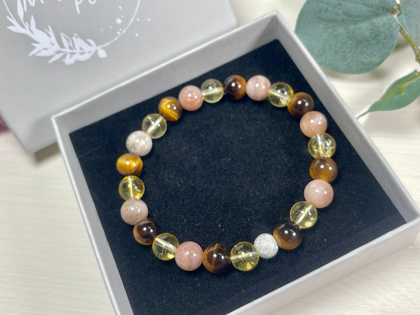 Armband Optimismus Citrin Tigerauge Sonnenstein echt 8mm mit 925er Sterling Silber Gold Roségold 7mm facettiert - Handmade