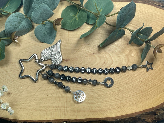Schlüsselanhänger Patentante und Name Labradorit - Geschenk Frage Patenschaft Andenken Taufe Taufgeschenk -  Edelsteine wählbar anpassbar