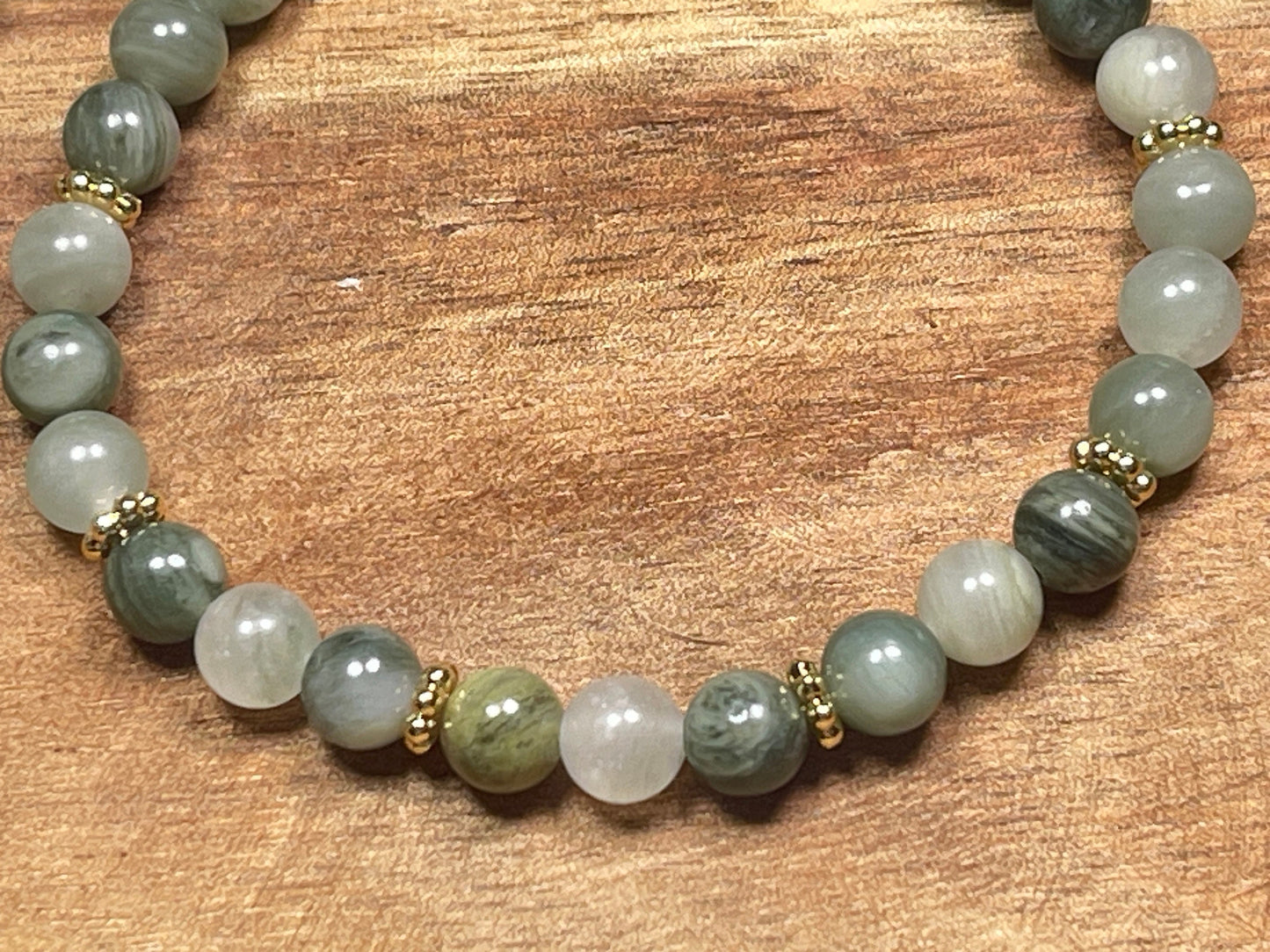 Armband Rutilquarz mit Perlen 6mm Daisyperlen echt Platiniert oder Vergoldet - Handmade Perlenarmband Ausgeglichenheit innere Ruhe Mut