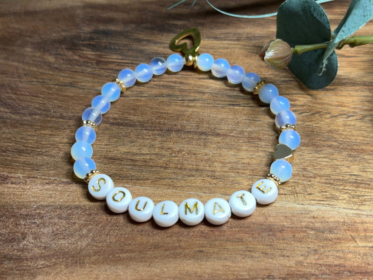 Armband Opal  Soulmate - Herz echt Vergoldet - Perlenarmband Freundschaft Liebe Glück beste Freundin Lieblingsmensch - Edelstein wählbar