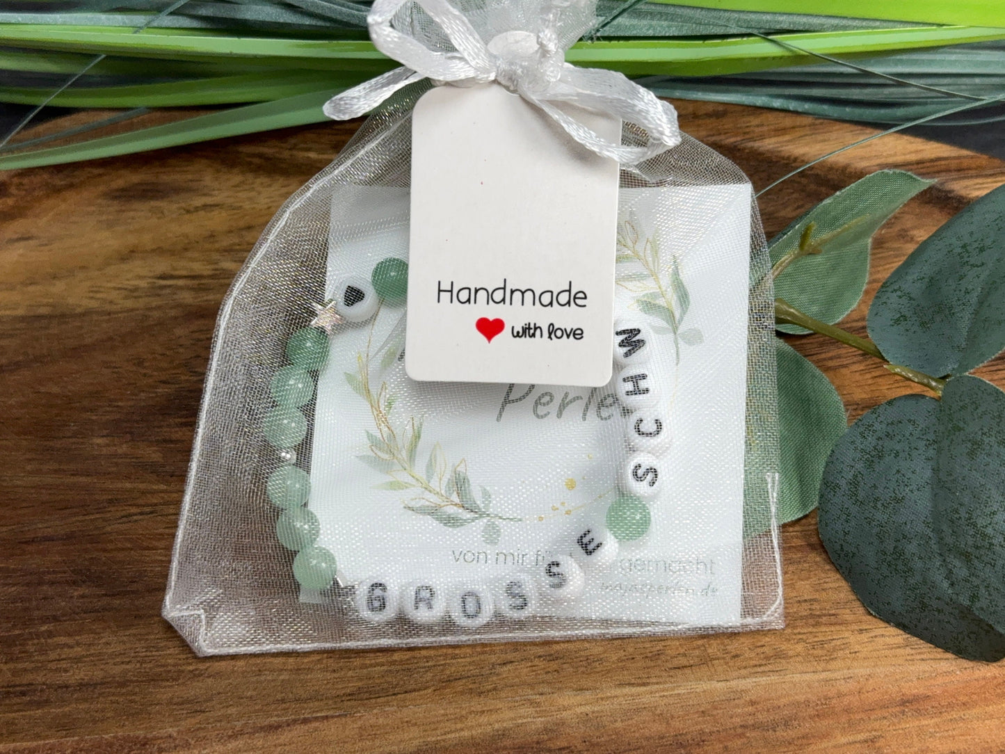 Armband Große Schwester Aventurin Sterne Platiniert - Geschenk Familie Geburt Geschwisterkind Little Sister - diverse Edelsteine