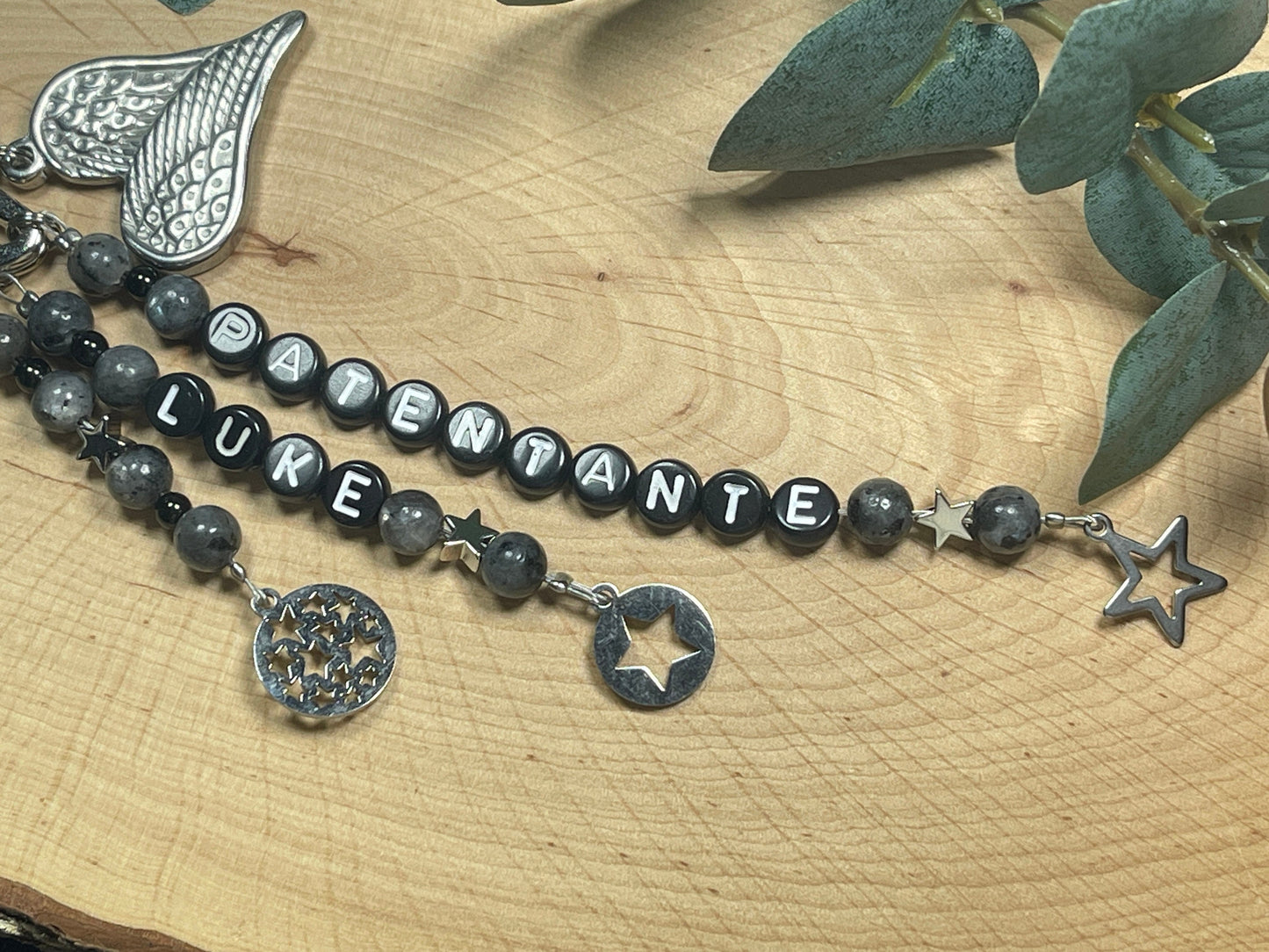 Schlüsselanhänger Patentante und Name Labradorit - Geschenk Frage Patenschaft Andenken Taufe Taufgeschenk -  Edelsteine wählbar anpassbar