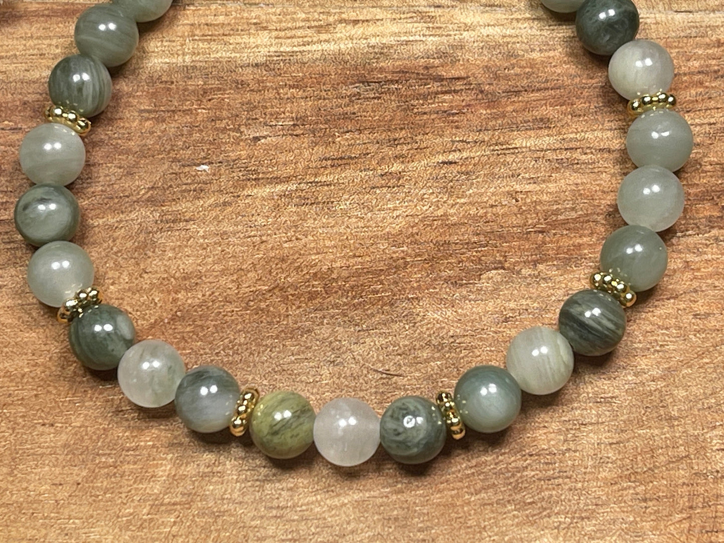 Armband Rutilquarz mit Perlen 6mm Daisyperlen echt Platiniert oder Vergoldet - Handmade Perlenarmband Ausgeglichenheit innere Ruhe Mut