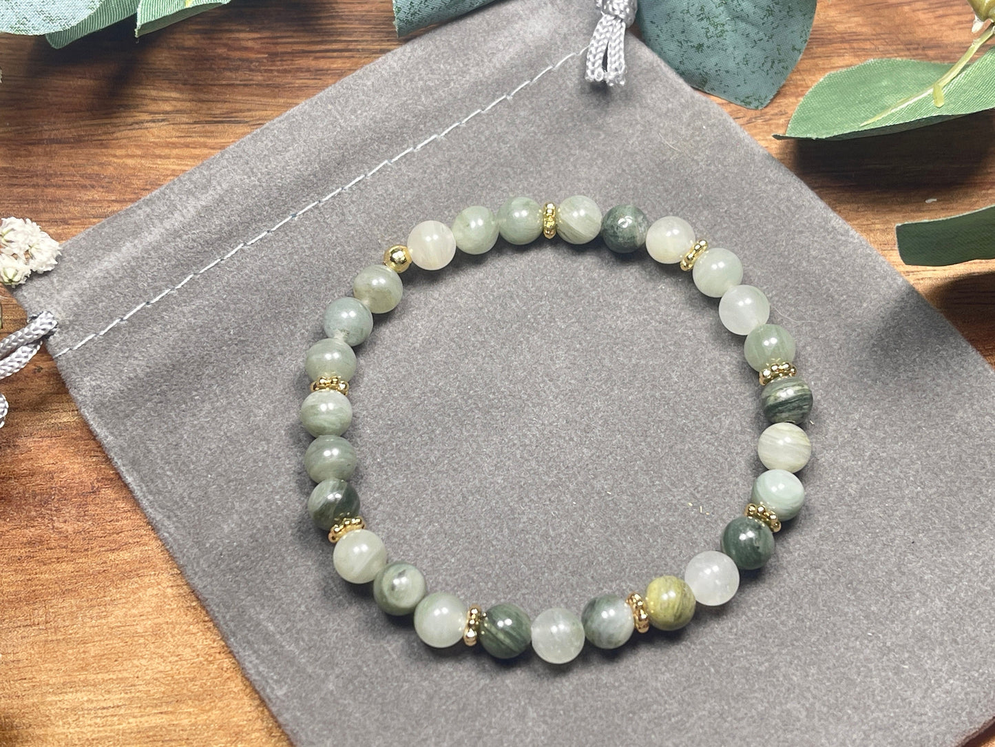 Armband Rutilquarz mit Perlen 6mm Daisyperlen echt Platiniert oder Vergoldet - Handmade Perlenarmband Ausgeglichenheit innere Ruhe Mut