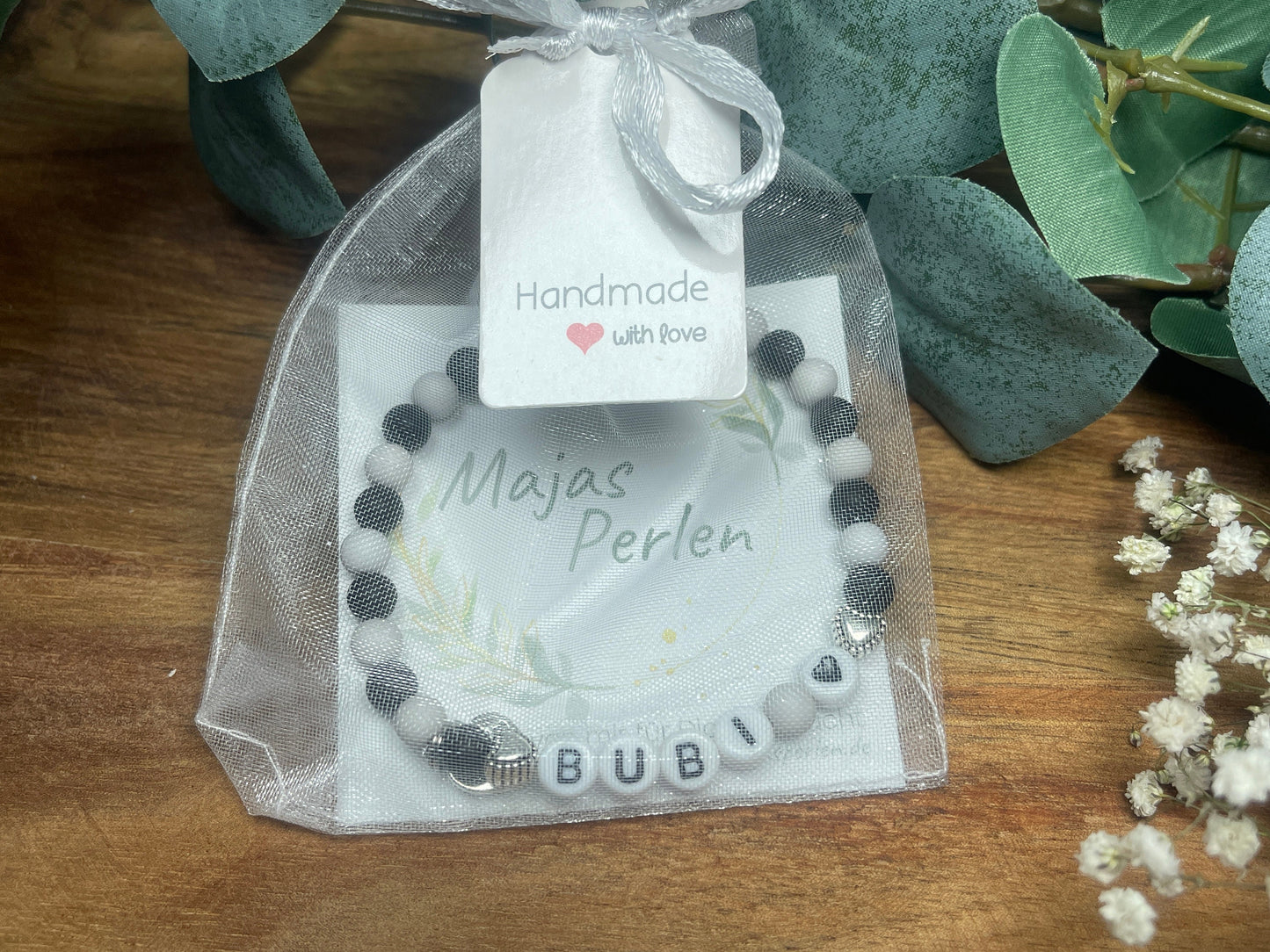 Kinderarmband Schwarz Grau - Geschenk für Jungen Kinderarmband Namensarmband - Geburtstagsgeschenk - Farben wählbar individualisierbar