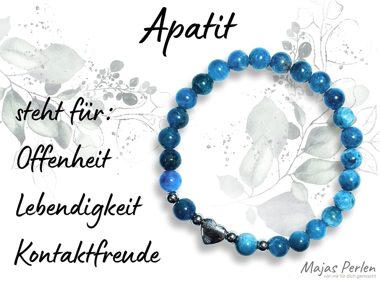 Armband Apatit Herz Edelstahl Silber - Perlenarmband Offenheit Lebendigkeit Kontaktfreude - Spiritueller Schmuck Damen Mädchen