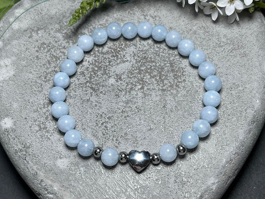 Armband Aquamarin Herz Edelstahl Silber - Perlenarmband Selbstbewusstsein Liebe Glück Frieden - Spiritueller Schmuck Damen Mädchen
