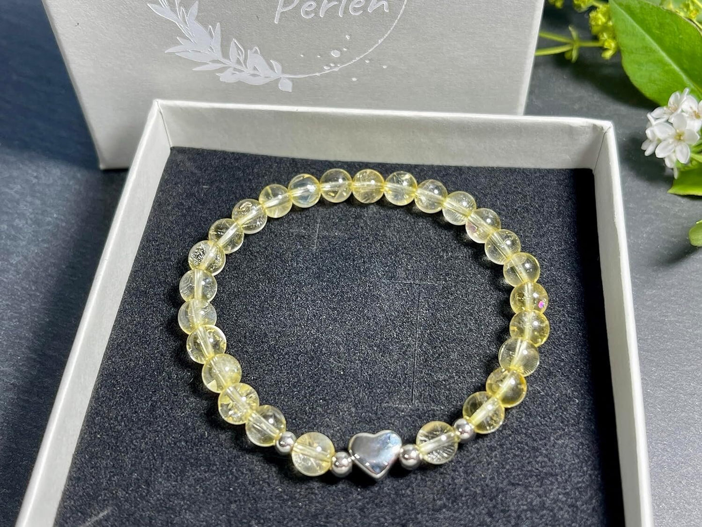 Armband Citrin Herz Edelstahl Silber - Perlenarmband Selbstbewusstsein Vitalität Lebensmut Selbstbewusstsein - Spiritueller Schmuck Damen