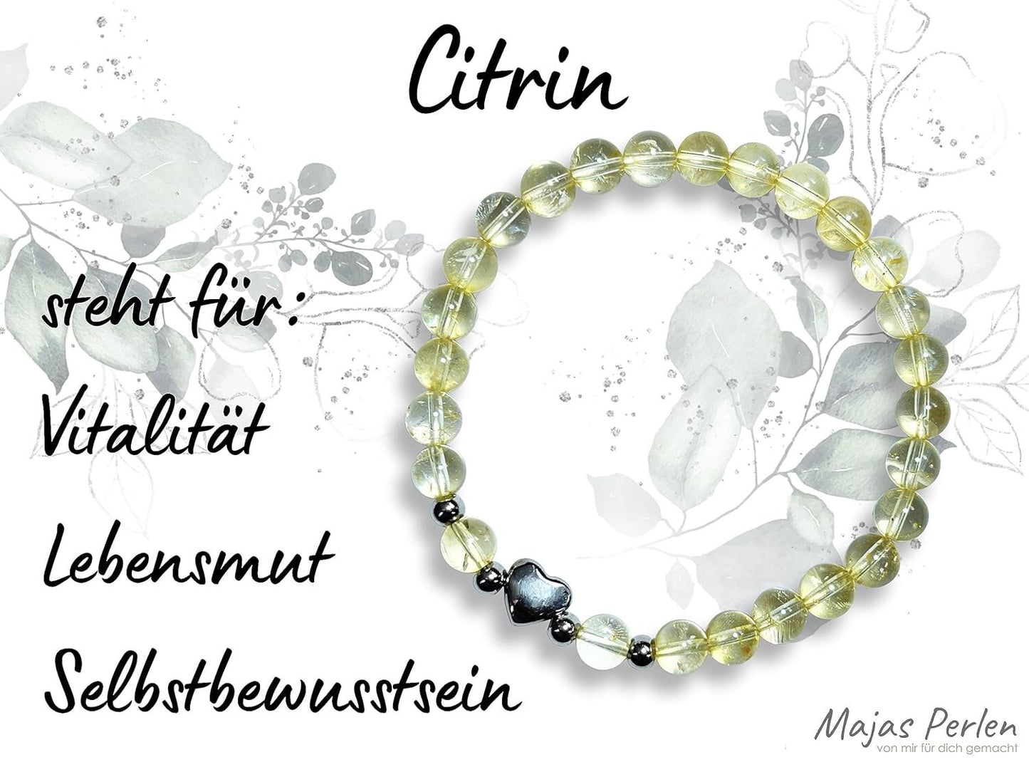 Armband Citrin Herz Edelstahl Silber - Perlenarmband Selbstbewusstsein Vitalität Lebensmut Selbstbewusstsein - Spiritueller Schmuck Damen