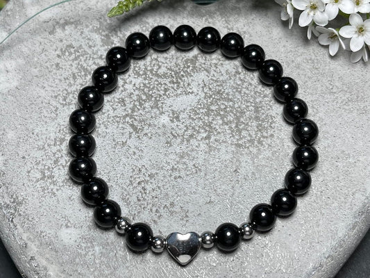 Armband Turmalin Herz Edelstahl Silber - Perlenarmband stärkster Schutzstein Kraft Stärke - Spiritueller Schmuck Damen Mädchen