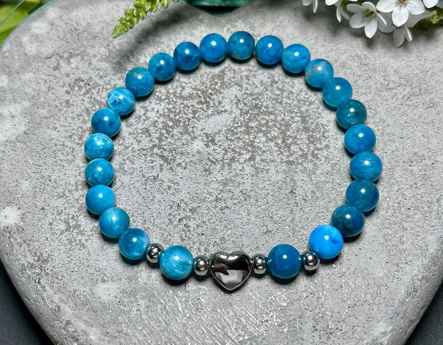Armband Apatit Herz Edelstahl Silber - Perlenarmband Offenheit Lebendigkeit Kontaktfreude - Spiritueller Schmuck Damen Mädchen