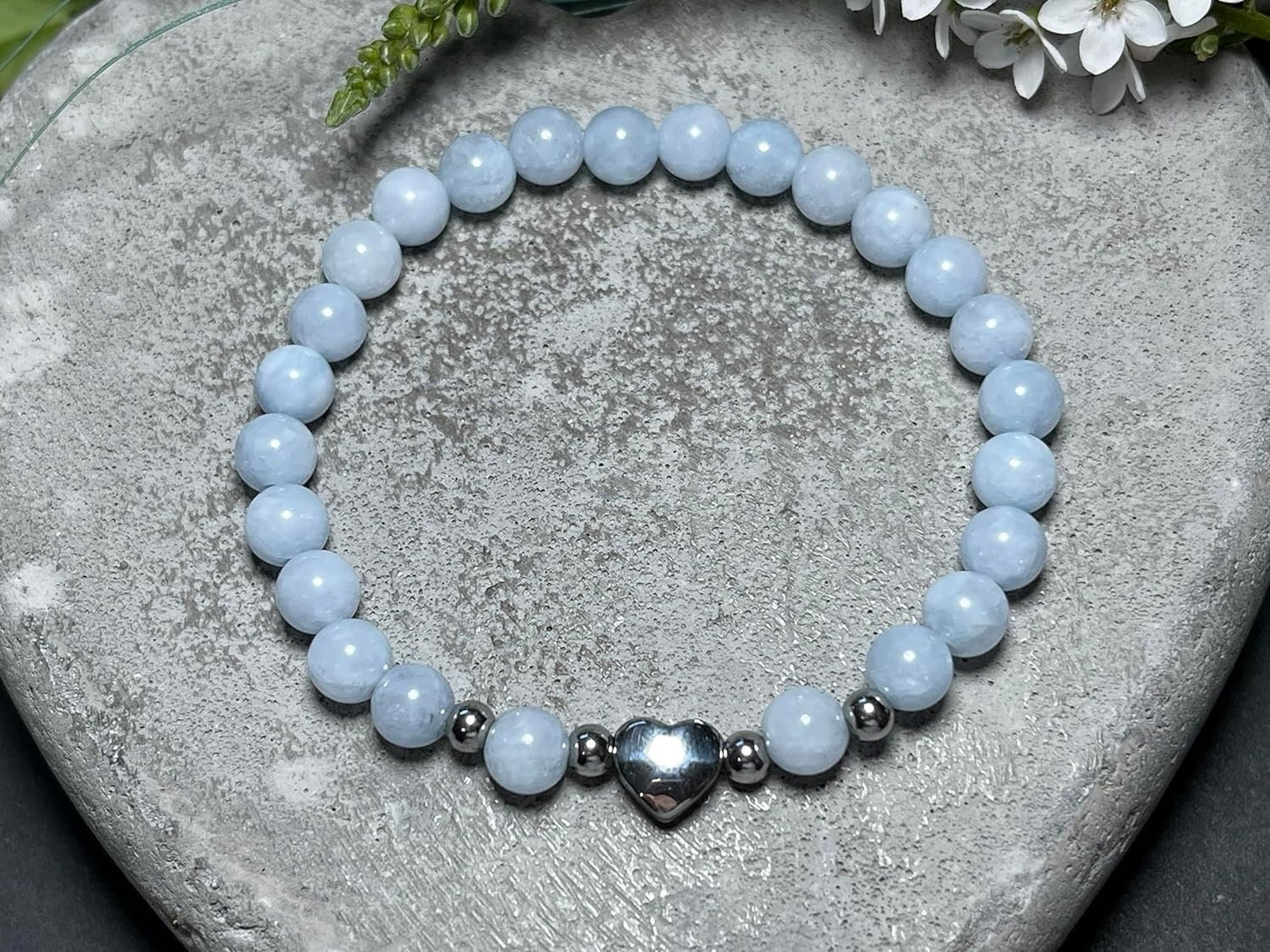 Armband Aquamarin Herz Edelstahl Silber - Perlenarmband Selbstbewusstsein Liebe Glück Frieden - Spiritueller Schmuck Damen Mädchen