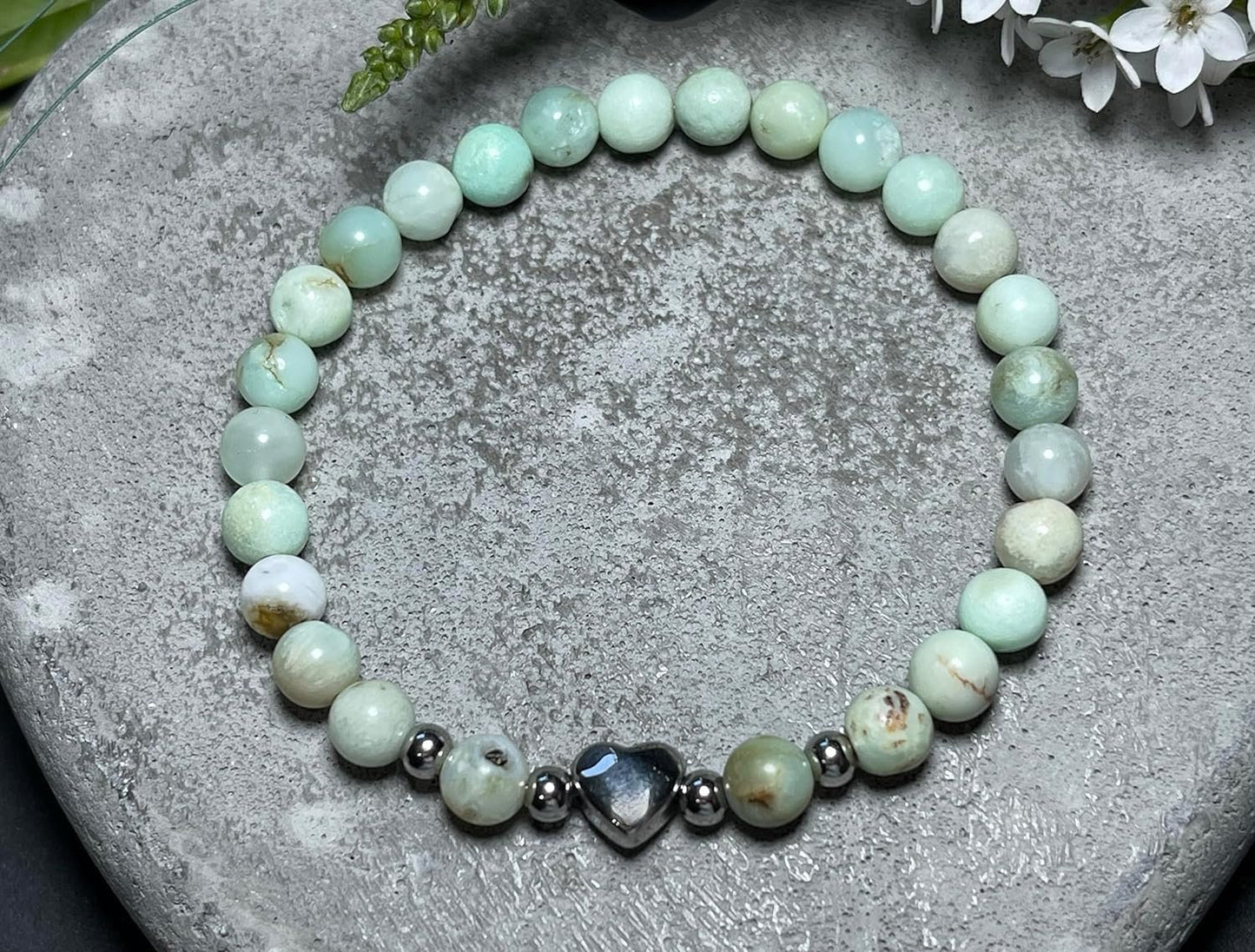 Armband Chrysopras Herz Edelstahl Silber - Perlenarmband Vertrauen Geborgenheit Selbstvertrauen - Spiritueller Schmuck Damen Mädchen