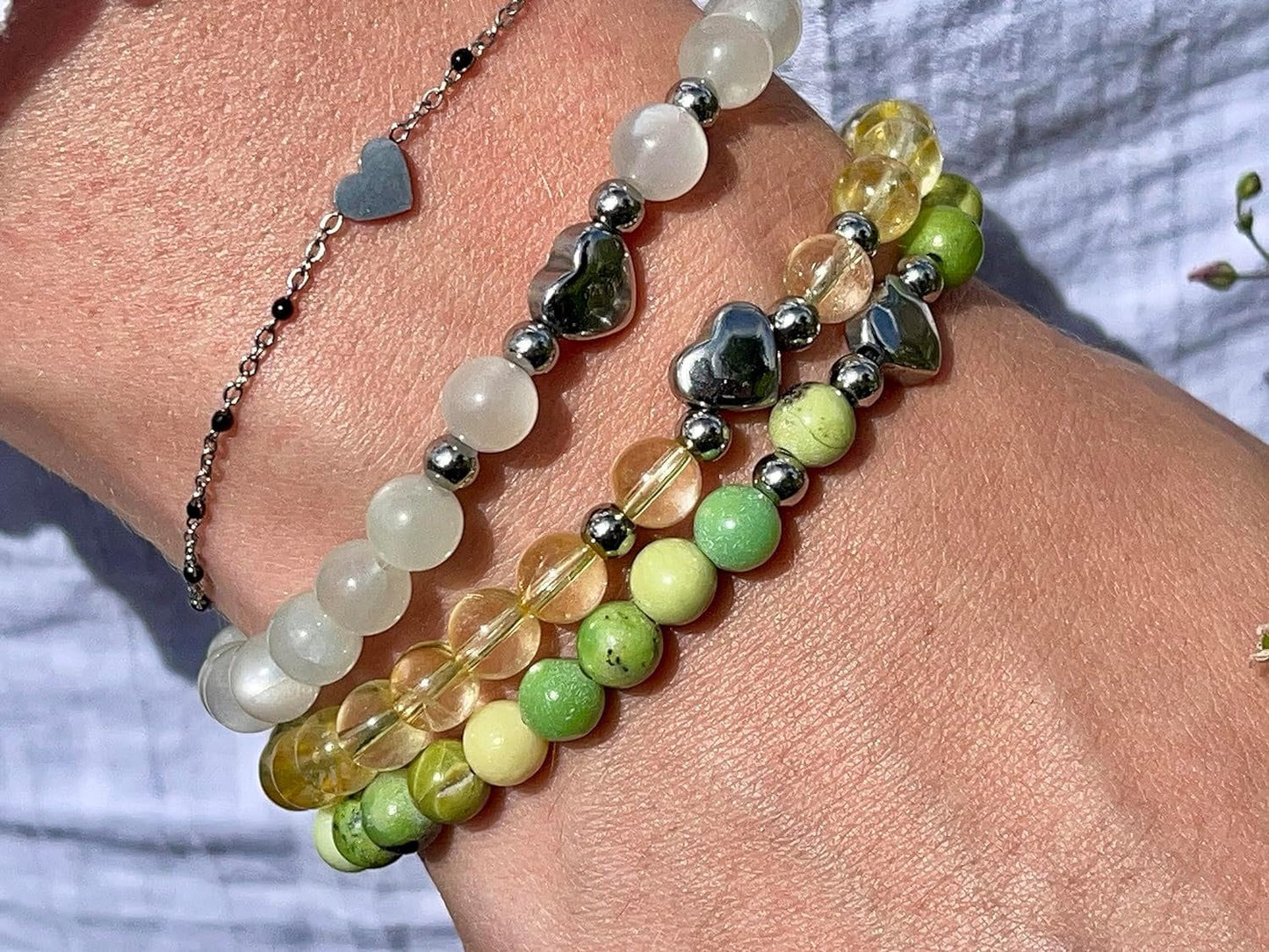 Armband Citrin Herz Edelstahl Silber - Perlenarmband Selbstbewusstsein Vitalität Lebensmut Selbstbewusstsein - Spiritueller Schmuck Damen