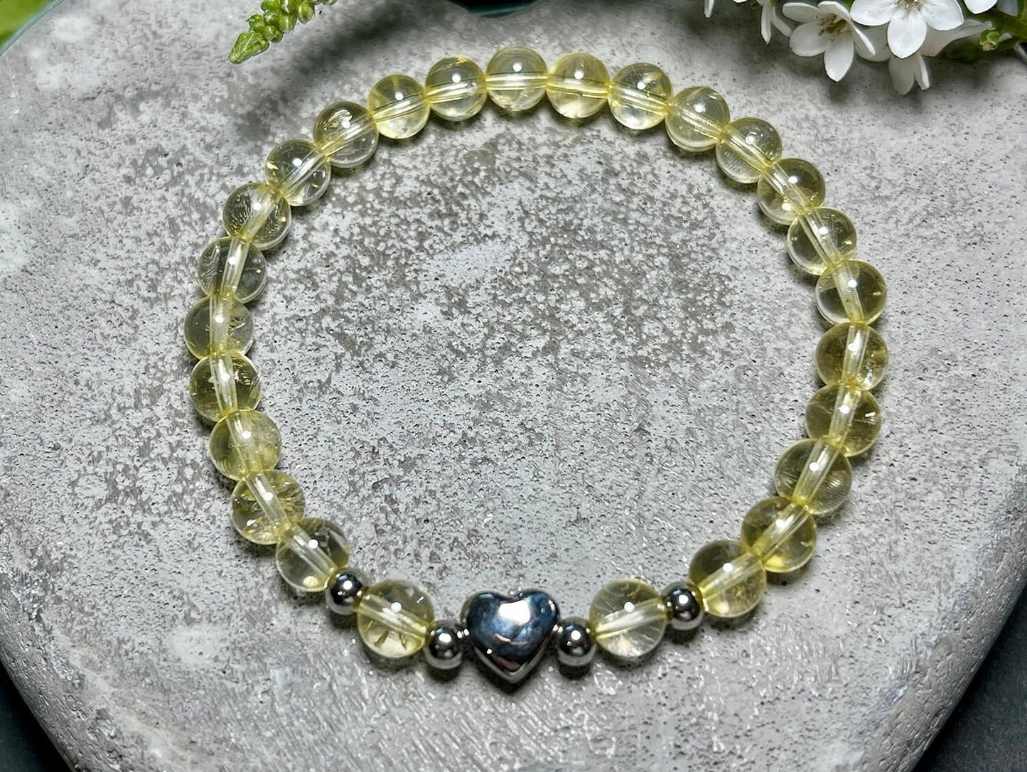 Armband Citrin Herz Edelstahl Silber - Perlenarmband Selbstbewusstsein Vitalität Lebensmut Selbstbewusstsein - Spiritueller Schmuck Damen
