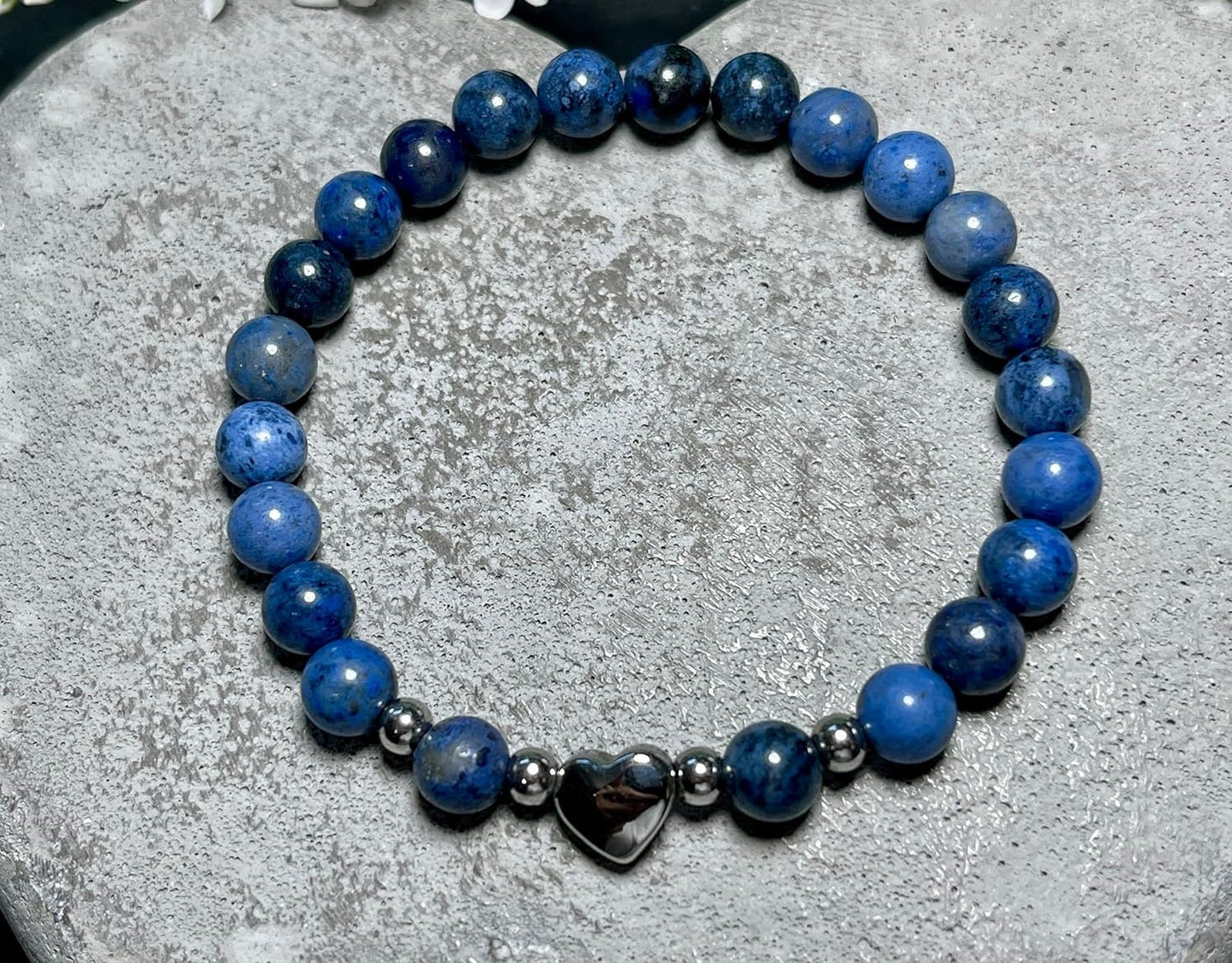 Armband Dumortierit Herz Edelstahl Silber - Perlenarmband Mut Geduld Zuversicht - Spiritueller Schmuck Damen Mädchen