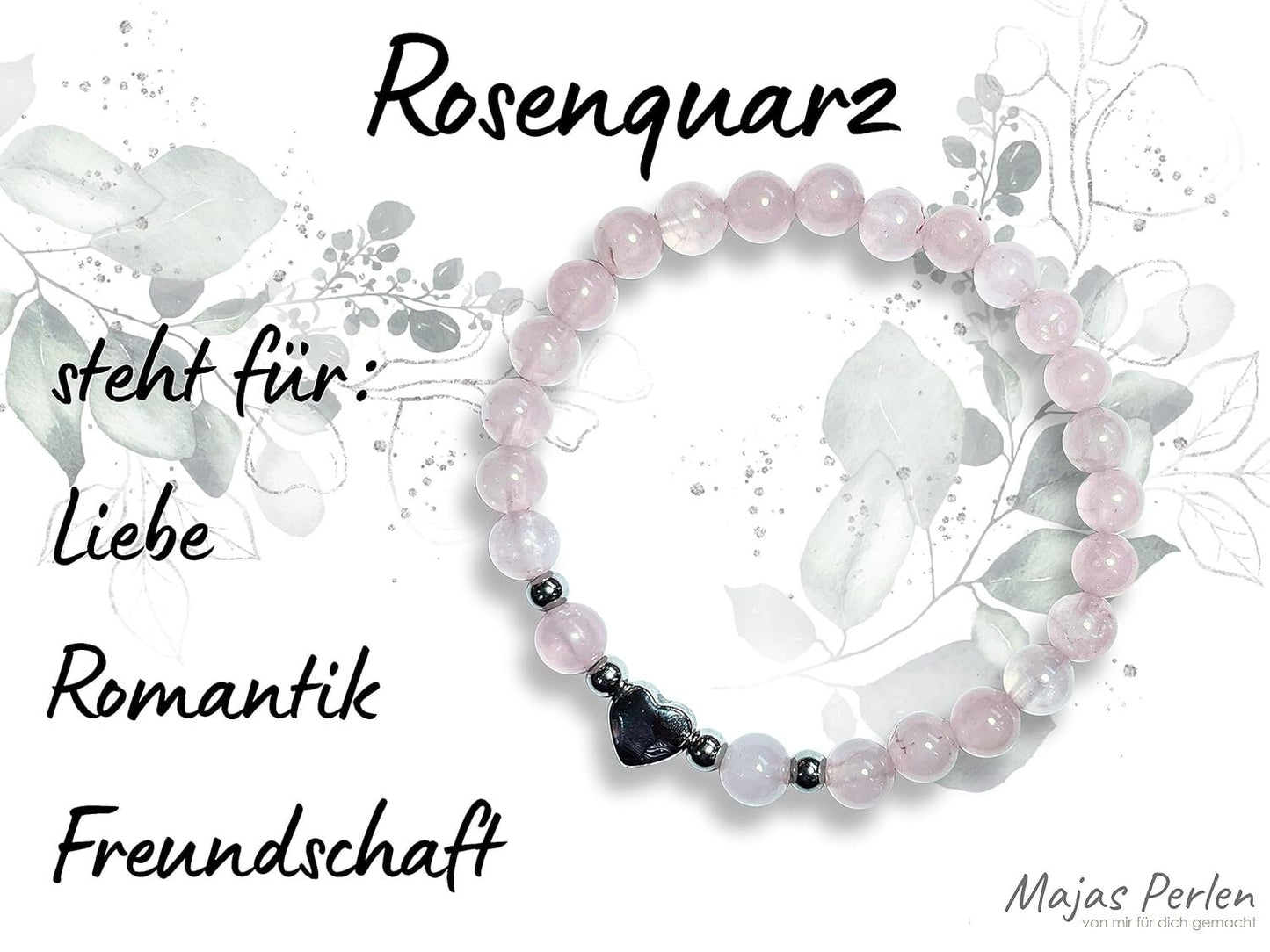 Armband Rosenquarz Herz Edelstahl Silber - Perlenarmband Liebe Freundschaft Romantik - Spiritueller Schmuck Damen Mädchen