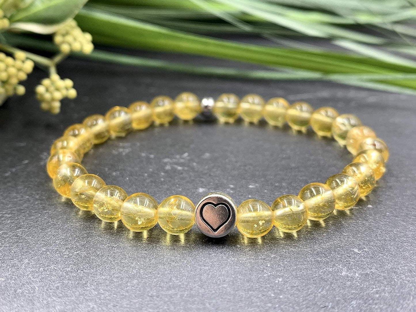 Armband Citrin echter Naturstein mit Herz DQ - Silber Gold Roségold Gunmetal - spirituelles Armband - Geschenk Liebe Glück Freundin