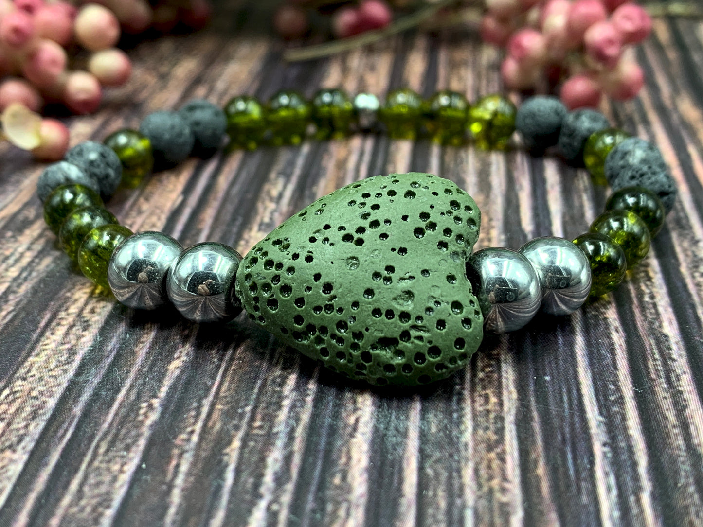 Armband Diffuser Peridot Lava Hämatit, Schmuck für ätherische Öle, Duftarmband