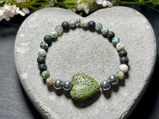 Armband Diffuser Baumachat Lava Hämatit, Schmuck für ätherische Öle, Duftarmband