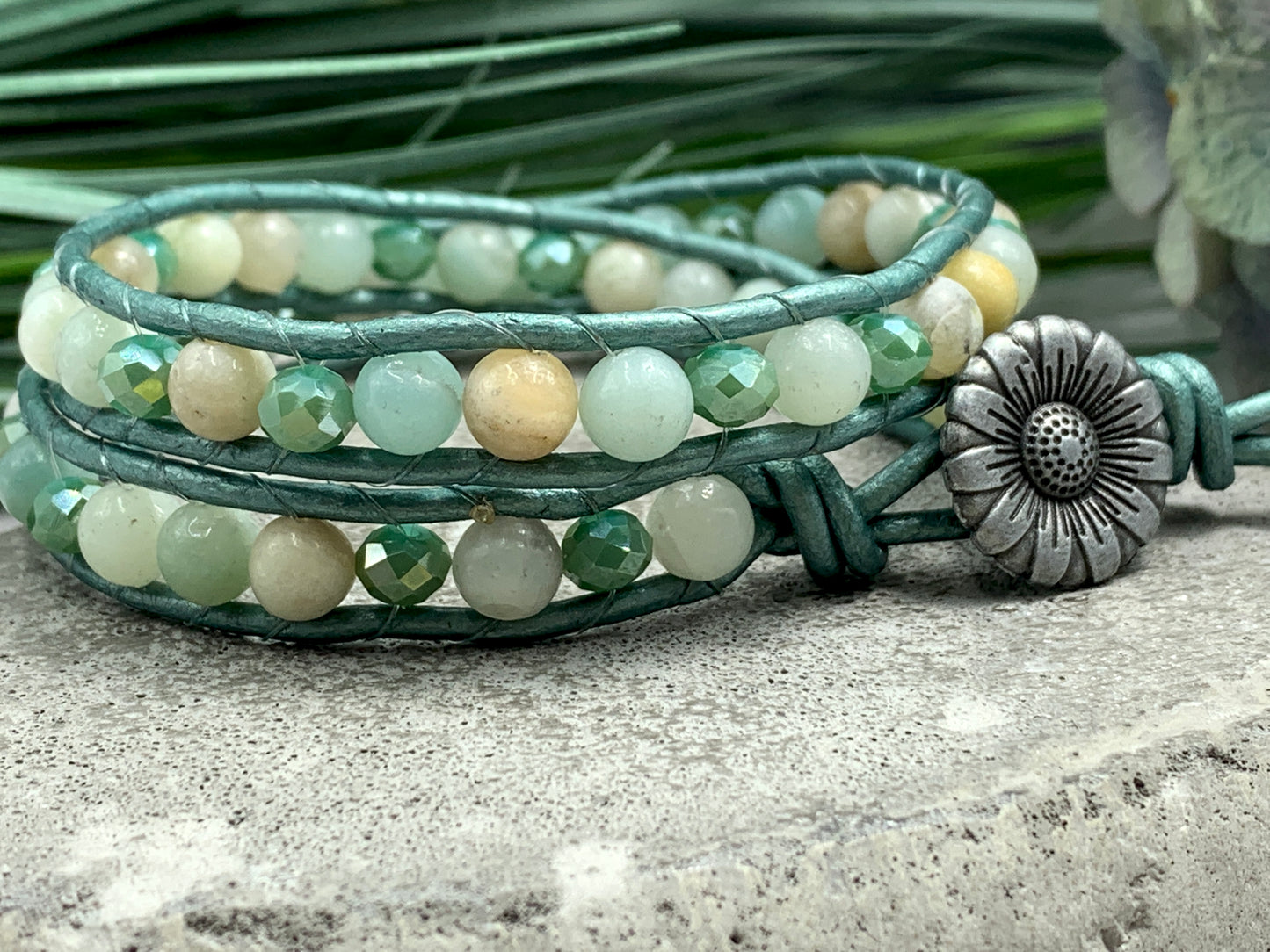 Wickelarmband Amazonit, Materialmix, Bohoarmband gewickelt, Lieblingsarmband mit Herz