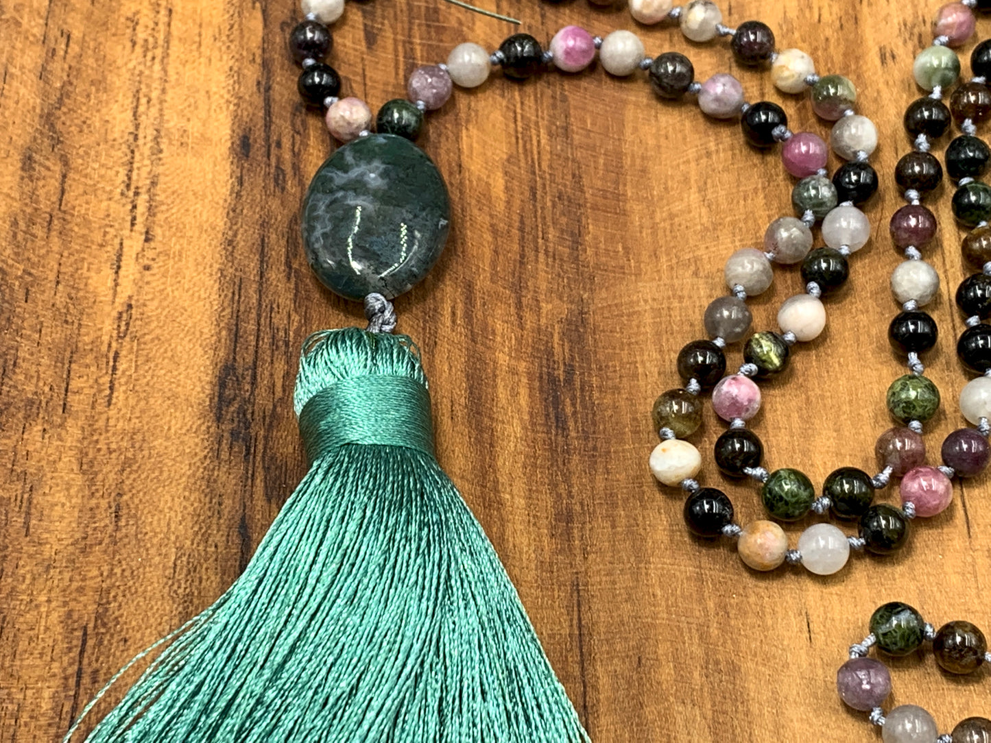 Malakette Wassermelonen Turmalin handgeknotet - Meditationskette 108 Perlen Halskette - Gebetskette Yoga - Handmade personalisierbar