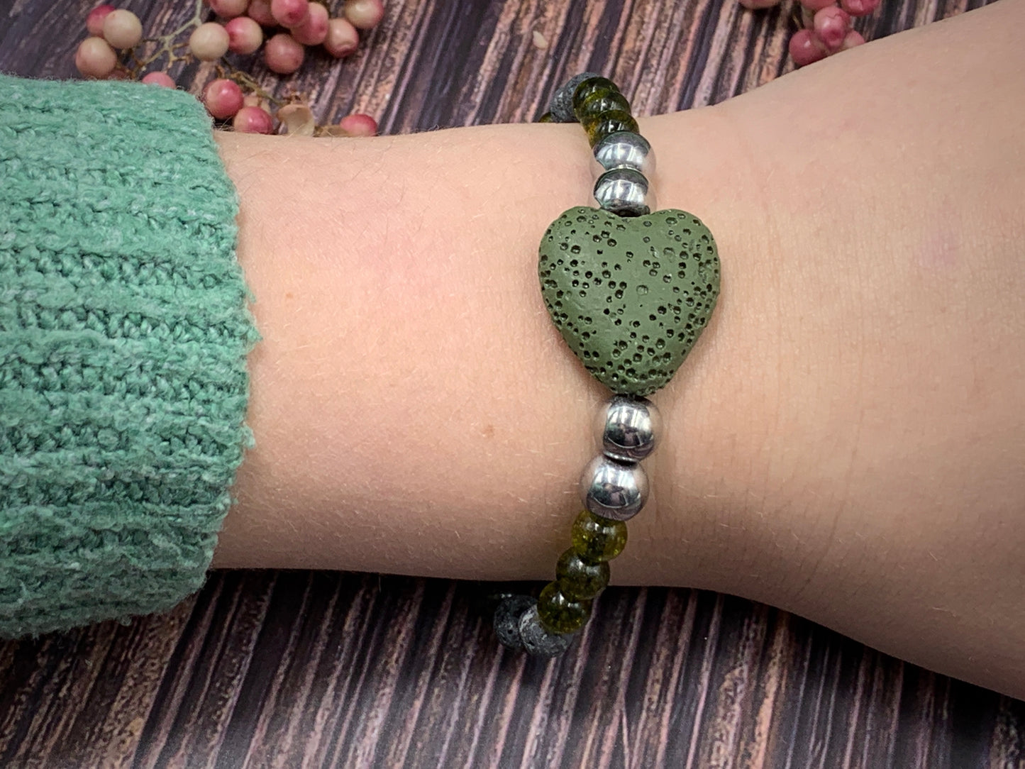 Armband Diffuser Peridot Lava Hämatit, Schmuck für ätherische Öle, Duftarmband