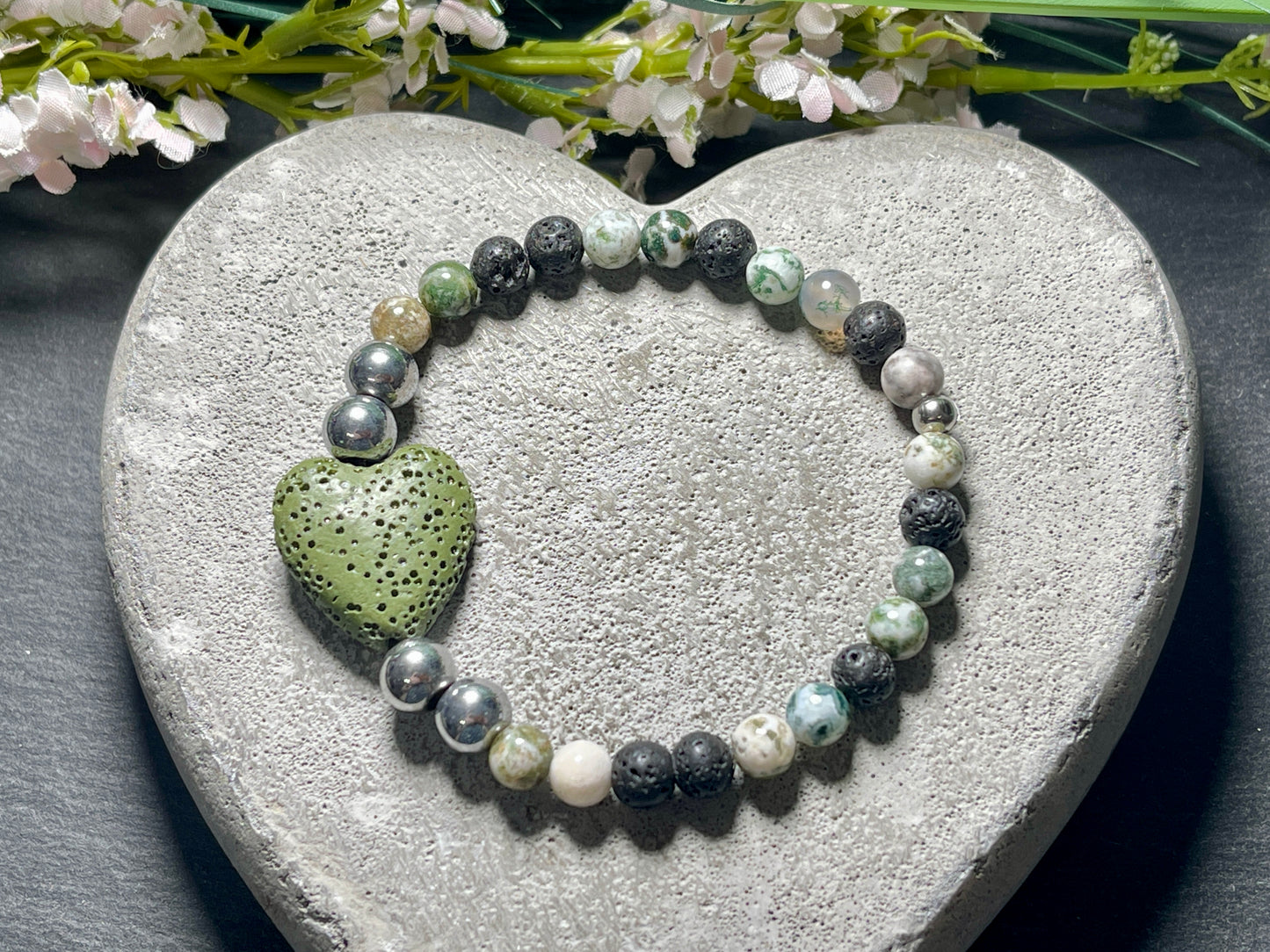 Armband Diffuser Baumachat Lava Hämatit, Schmuck für ätherische Öle, Duftarmband