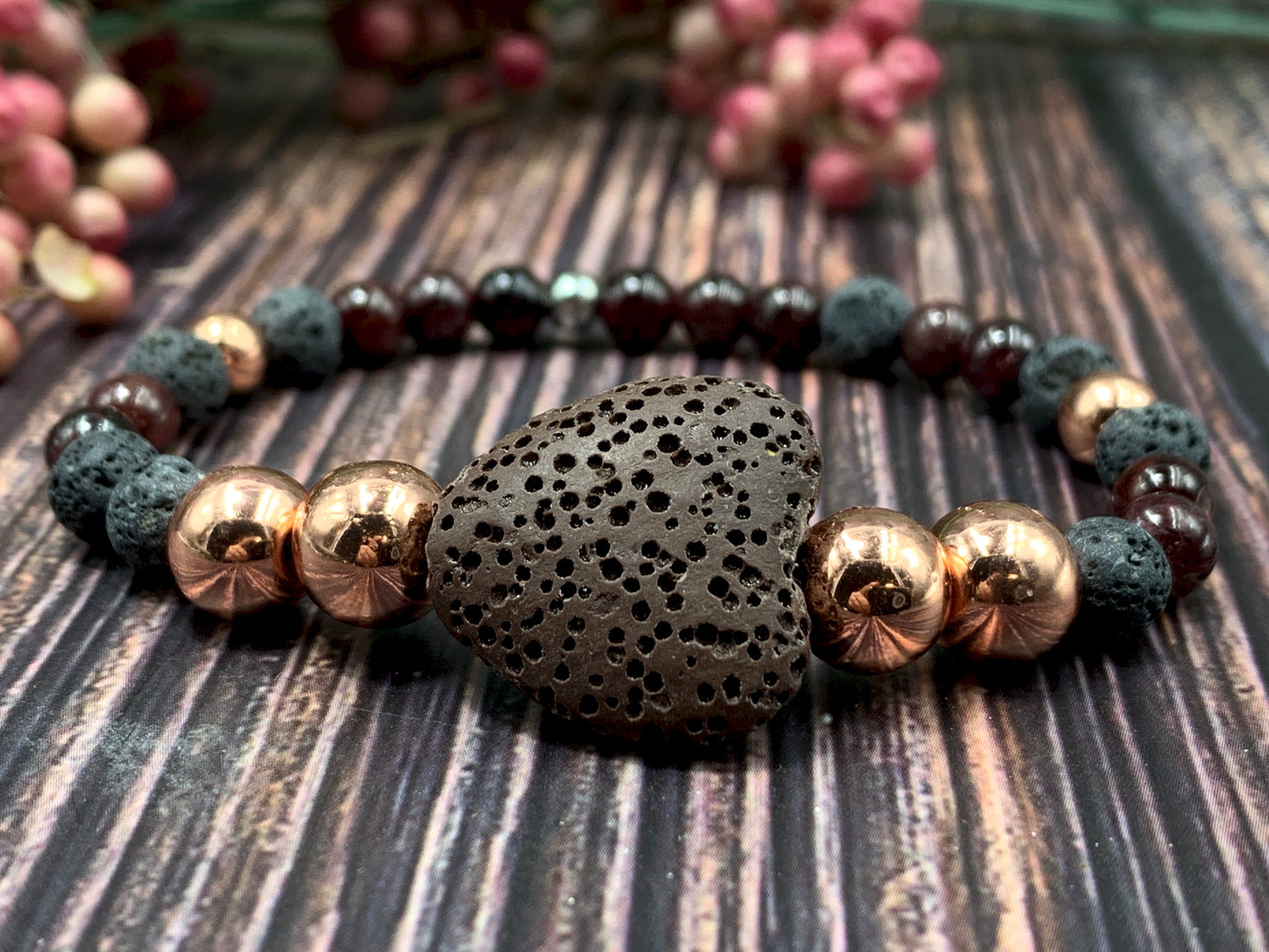 Armband Diffuser Granat Lava Hämatit, Schmuck für ätherische Öle, Duftarmband