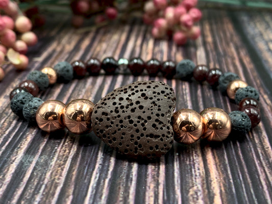 Armband Diffuser Granat Lava Hämatit, Schmuck für ätherische Öle, Duftarmband