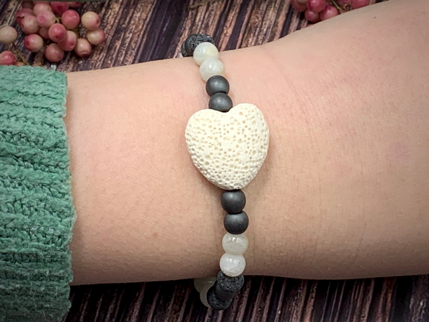 Armband Diffuser Mondstein Lava Hämatit, Schmuck für ätherische Öle, Duftarmband