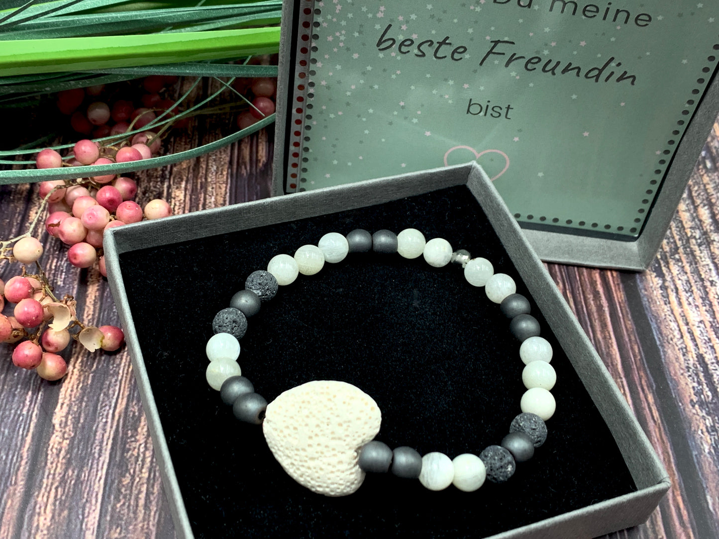 Armband Diffuser Mondstein Lava Hämatit, Schmuck für ätherische Öle, Duftarmband