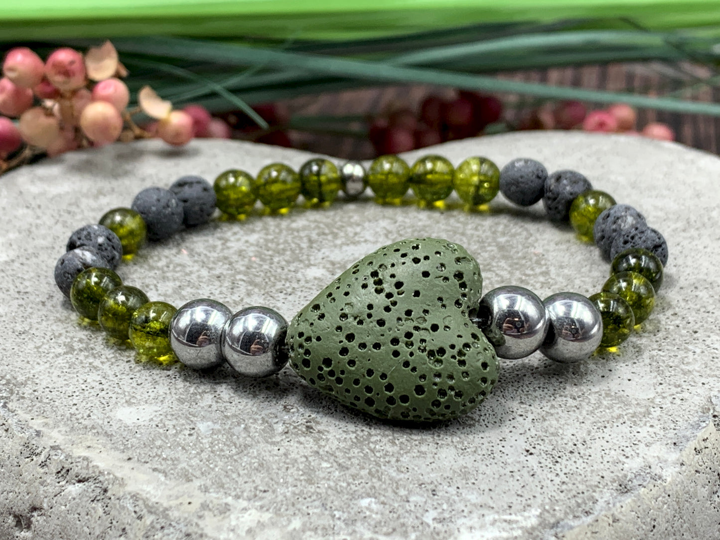 Armband Diffuser Peridot Lava Hämatit, Schmuck für ätherische Öle, Duftarmband