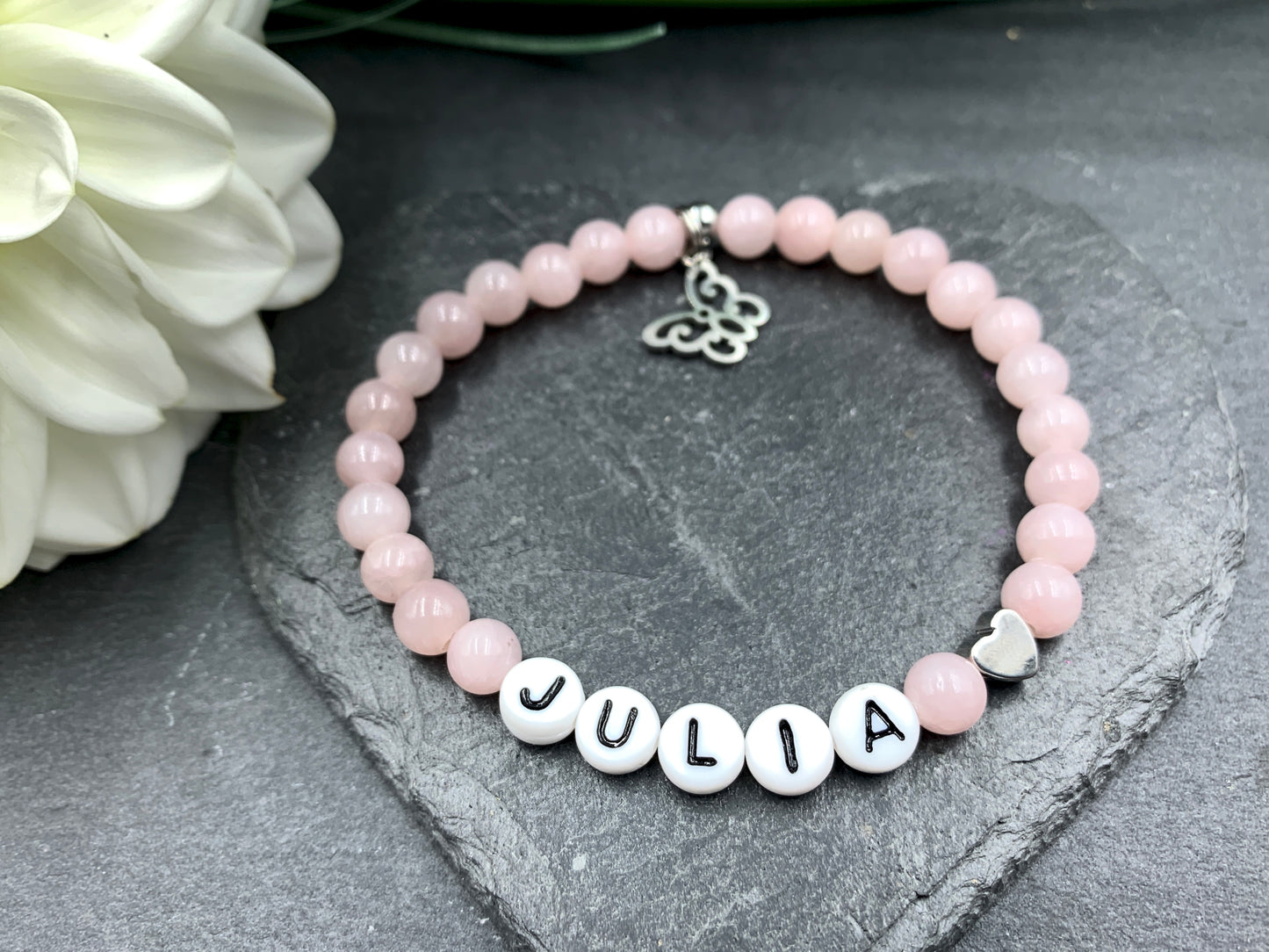 Achat altrosa Armband Julia Herz hochwertig platiniert - Namensarmband nach Wunsch - Geschenk Name