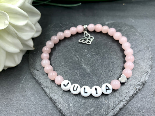 Achat altrosa Armband Julia Herz hochwertig platiniert - Namensarmband nach Wunsch - Geschenk Name
