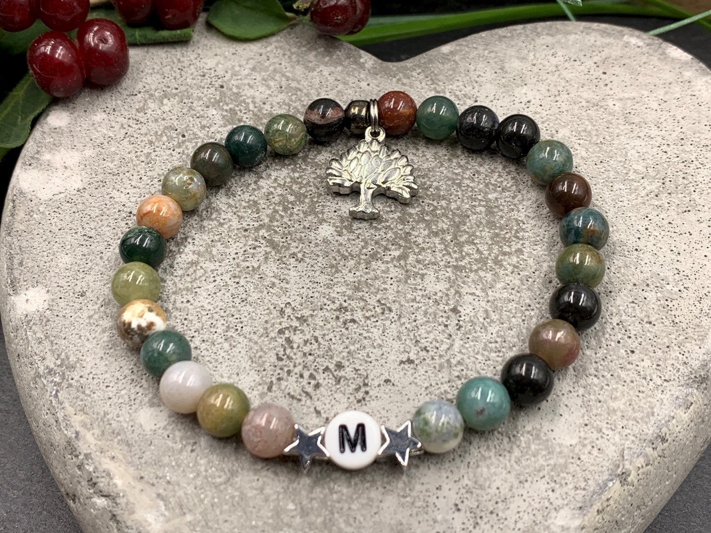Armband Indischer Achat Initial Sterne echt platiniert, Buchstaben Armband nach Wunsch, Geschenk Name