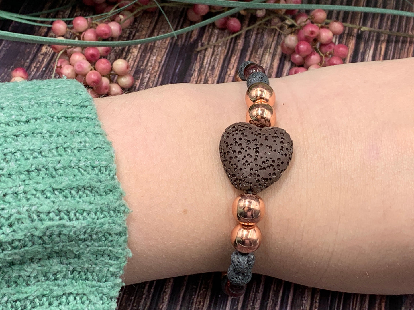 Armband Diffuser Granat Lava Hämatit, Schmuck für ätherische Öle, Duftarmband