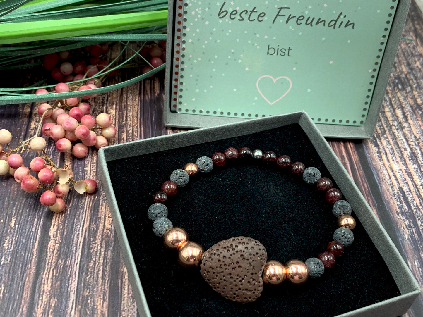Armband Diffuser Granat Lava Hämatit, Schmuck für ätherische Öle, Duftarmband
