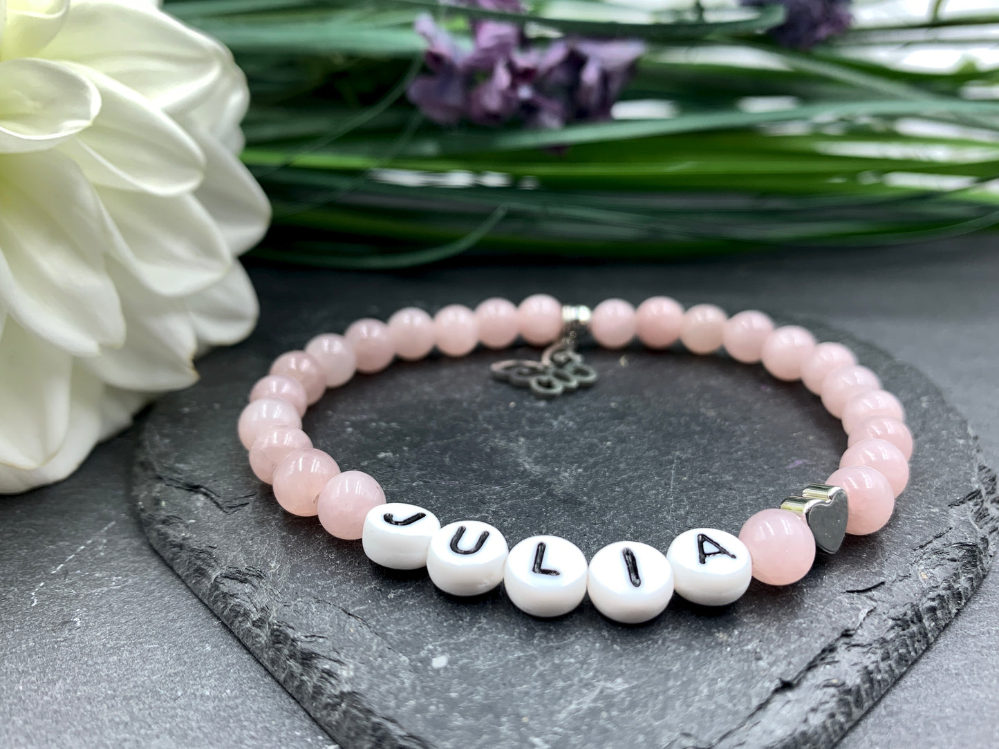 Achat altrosa Armband Julia Herz hochwertig platiniert - Namensarmband nach Wunsch - Geschenk Name