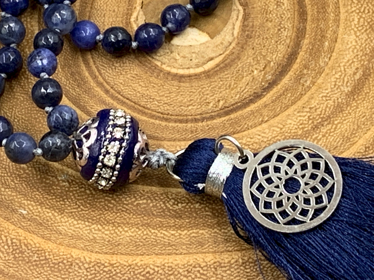 Malakette Sodalith handgeknotet - Meditationskette 108 Perlen Halskette - Gebetskette Yoga - Handmade personalisierbar