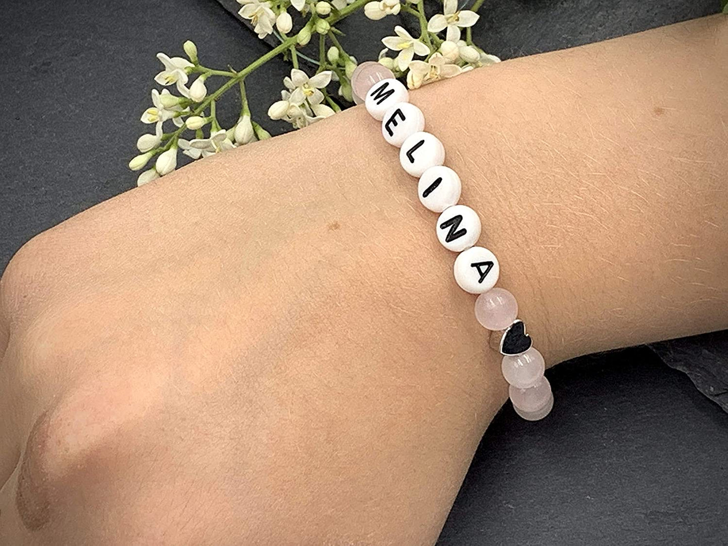 Achat altrosa Armband Julia Herz hochwertig platiniert - Namensarmband nach Wunsch - Geschenk Name