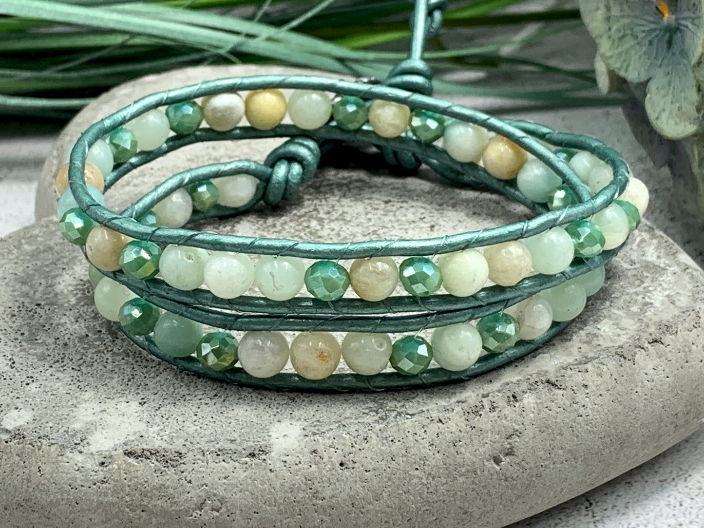 Wickelarmband Amazonit, Materialmix, Bohoarmband gewickelt, Lieblingsarmband mit Herz