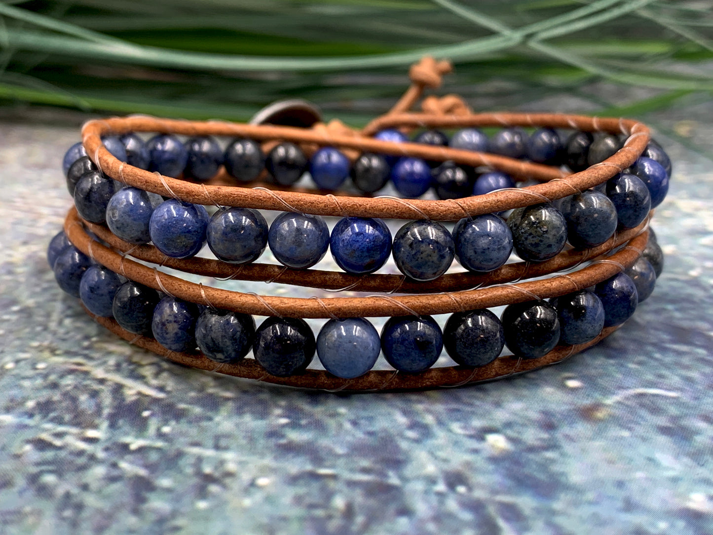 Wickelarmband Dumortierit, Perlenarmband Vintage gewickelt Dumortierit, Boho Schmuck