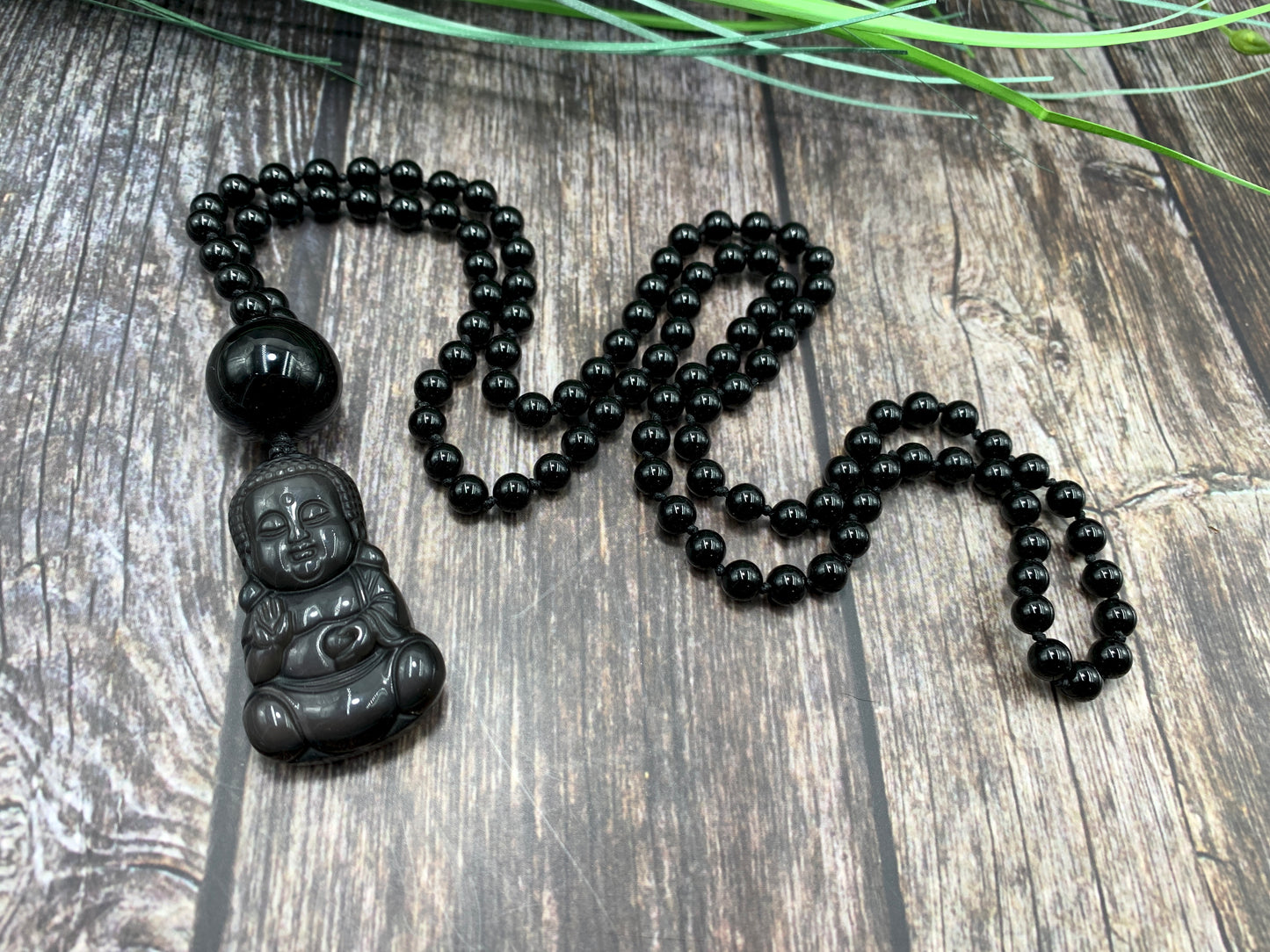 Malakette schwarzer Turmalin mit Onyx Buddhahandgeknotet - Meditationskette 108 Perlen Halskette - Gebetskette Yoga - Handmade personalisierbar