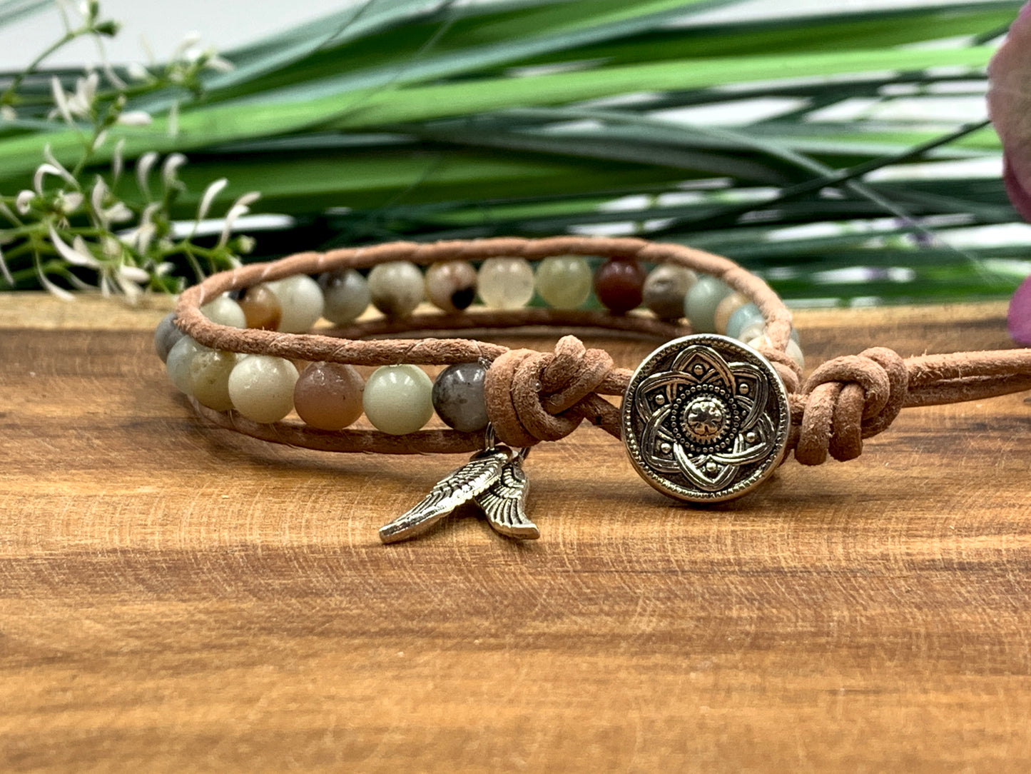 Wickelarmband Amazonit Bohoarmband - Amazonit Perlenarmband - Amazonitarmband - Edelstein wählbar - Amazonitarmband Engelsflügelcharms - Lieblingsarmband