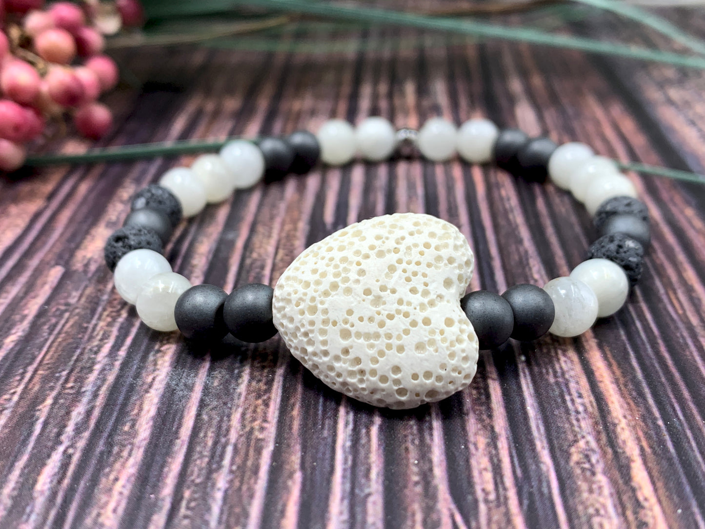 Armband Diffuser Mondstein Lava Hämatit, Schmuck für ätherische Öle, Duftarmband