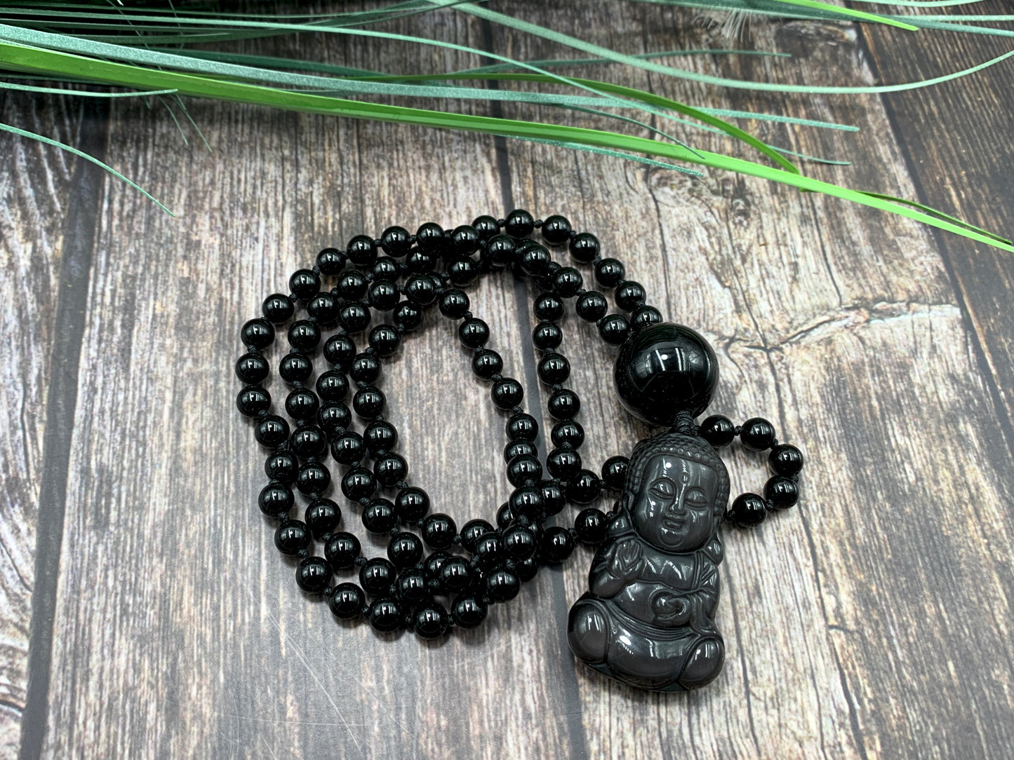 Malakette schwarzer Turmalin mit Onyx Buddhahandgeknotet - Meditationskette 108 Perlen Halskette - Gebetskette Yoga - Handmade personalisierbar