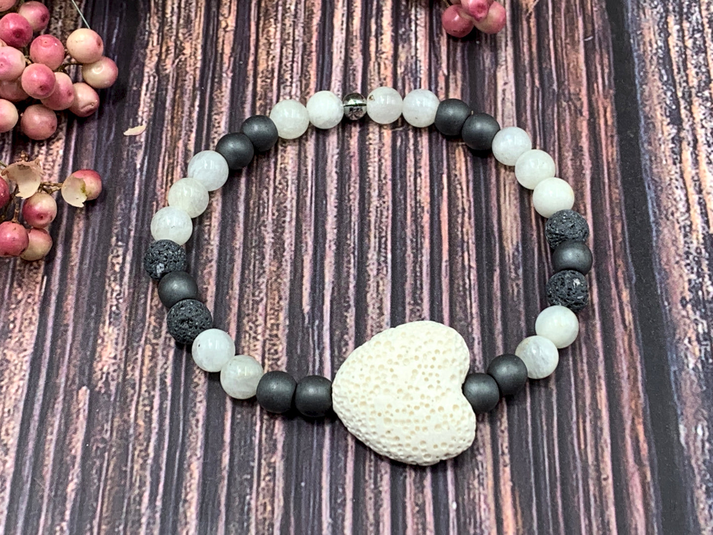 Armband Diffuser Mondstein Lava Hämatit, Schmuck für ätherische Öle, Duftarmband