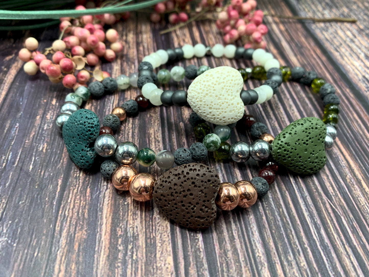 Armband Diffuser Baumachat Lava Hämatit, Schmuck für ätherische Öle, Duftarmband
