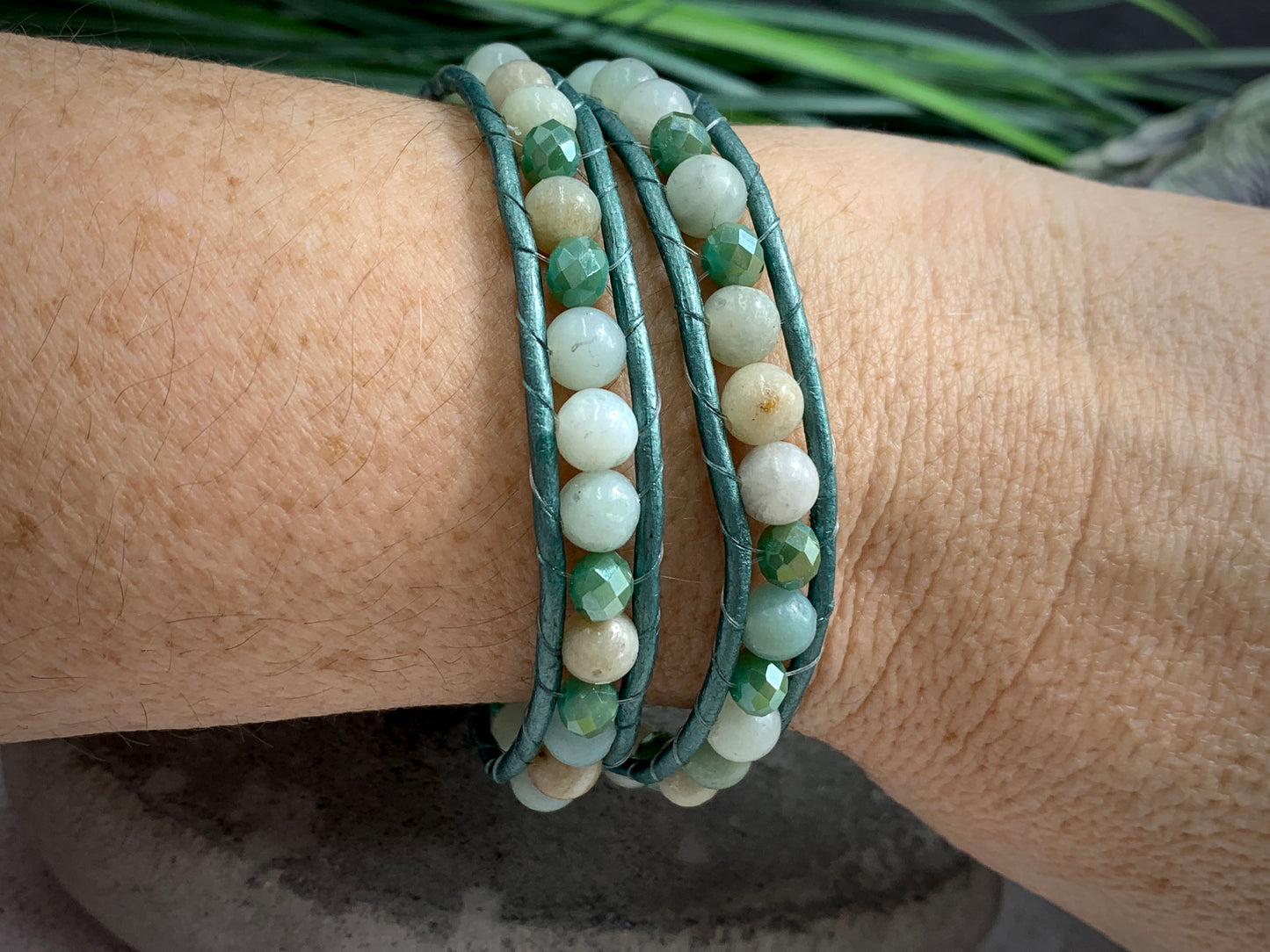 Wickelarmband Amazonit, Materialmix, Bohoarmband gewickelt, Lieblingsarmband mit Herz